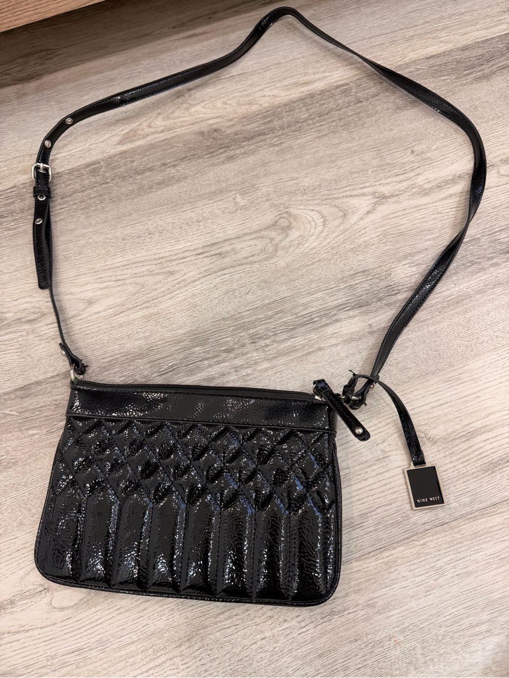 Nine West Black Patent Quilted Crossbody Bag